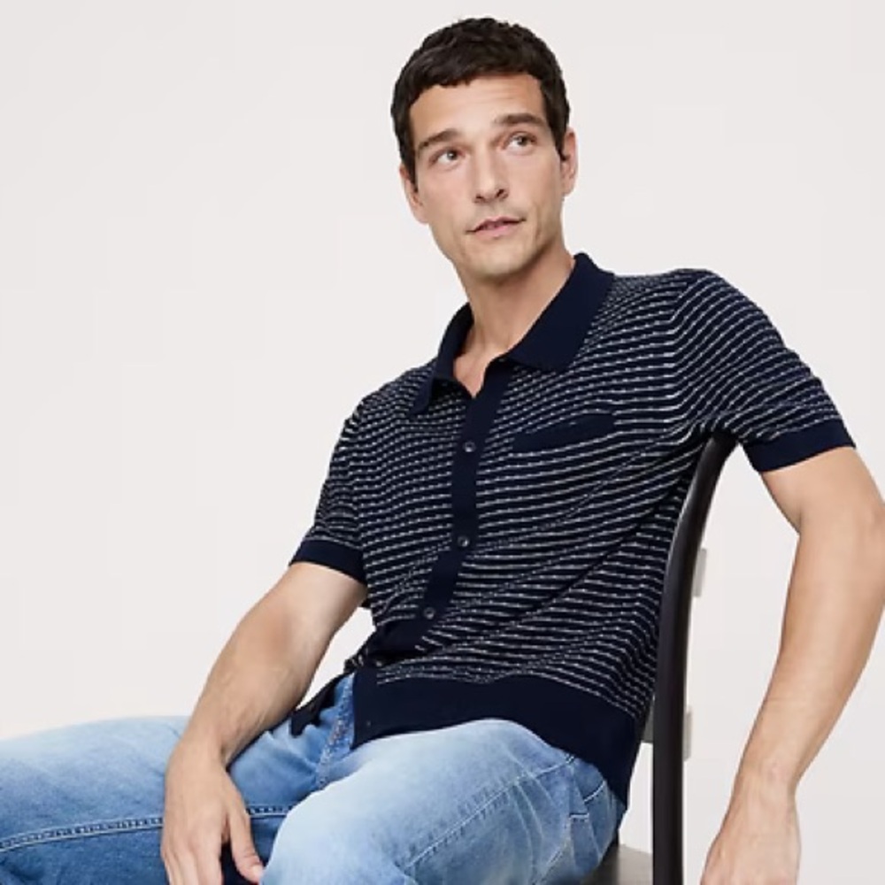 BANANA REPUBLIC STRIPE COTTON RESORT SHIRT